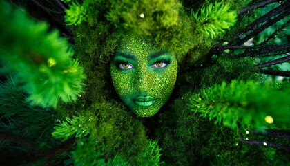 mulher feita de plantas verdes da floresta vista de cima, mãe natureza - obrazy, fototapety, plakaty