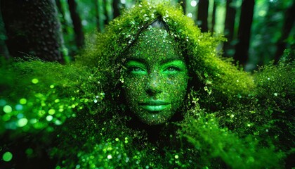 mulher feita de plantas verdes, mãe natureza - obrazy, fototapety, plakaty