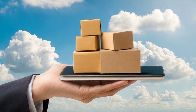 pacotes sobre a tela do celular, conceito compras online, marketing