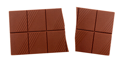 Milk chocolate bar on a white background, top view. Chocolate isolate