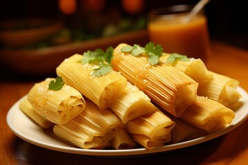 Delicious and mouthwatering mexican tamales - traditional flavorful corn husk-wrapped dishes