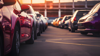 a photo of a red car parked in a parking lot ai generative