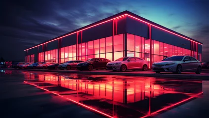 Foto op Plexiglas a photo of a red car parked in a parking lot ai generative © lemya
