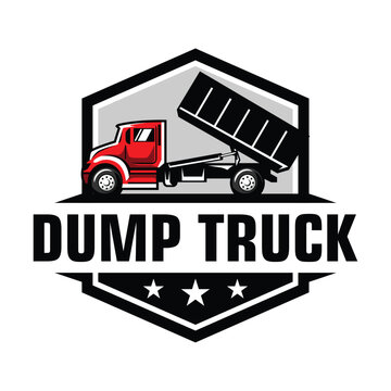 Dump Truck Logo Design. With Hexagon Frame and Stars in the Bottom. Vector illustration