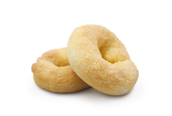 Homemade ring cookies sprinkled with sugar isolated on white background       