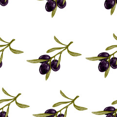 Obraz premium Seamless pattern with olive branches with ripe berries and leaves.Vector graphics.