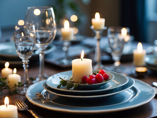 valentine table setting with candles.