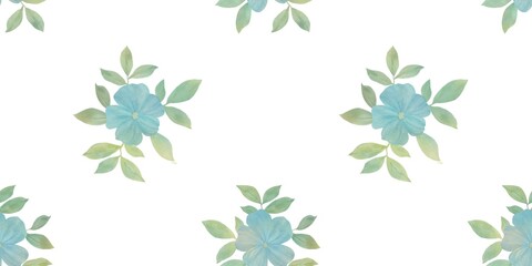 delicate flowers with green leaves on a white background, seamless pattern