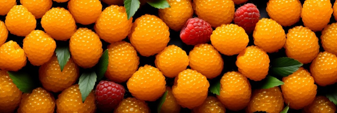 Fresh and juicy salmonberries as a mouthwatering background banner for food lovers