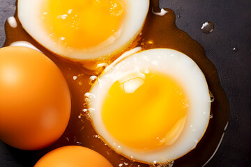 Omega-3 enriched breakfast, freshly cooked eggs. Eggs sunny side up, rich in omega-3, breakfast staple. Cooking with omega-3, sunny eggs on skillet