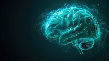 Luminous brain with neural networks on a dark background