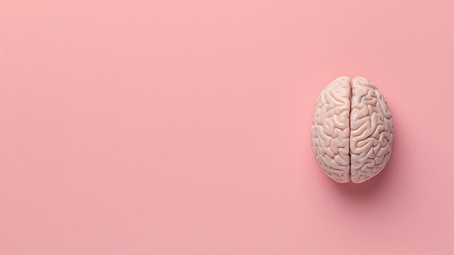 Human brain model on a pastel pink background