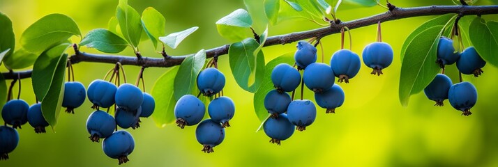 Fresh and juicy saskatoon berries background banner for food and agriculture marketing