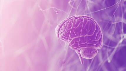 Human brain illustration on a pink neural network background