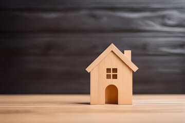 model of a wooden house on a minimalistic dark background