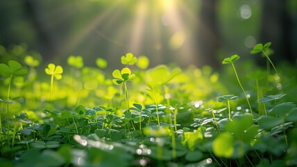 Clovers in sunlight with a bokeh effect