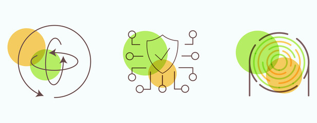 Improve Efficiency, Integrated OT Security and Minimize Safety Risk Icons. Security icon set. Containing secured payment, encryption, safety, insurance, data protection, detector, sensor, locked.