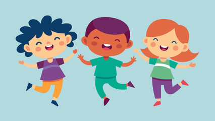 Joyful children playing and laughing together - vector illustration