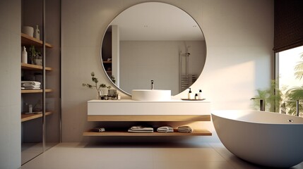 Fototapeta na wymiar Interior of modern bathroom with bathtub and mirror