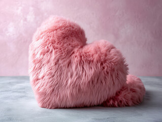 Obraz na płótnie Canvas A snuggly pink heart-shaped pillows, perfect for romantic decor.