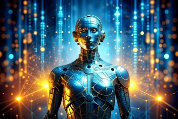 Naklejka premium Abstract Sci-Fi AI Robot Mechanism Background