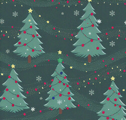 Fototapeta premium Christmas tree background. New year pattern design. Colorful backdrop. Beautiful winter wallpaper. Christmas card design. New year flyer 