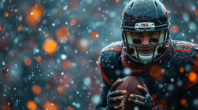 Portrait of a quarterback in the pocket, scanning the field for an opportunity to make a precise throw. [Quarterback in pocket scanning field for precise throw