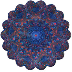Abstract mandala shapes on transparent backgrounds. Highly detailed, symmetrical, luxurious and elegant designs. With shades of blue, red, magenta, orange, blue, black