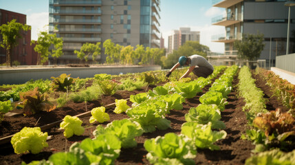 Fototapeta premium Urban gardening on the rooftop of a building
