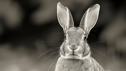 Obraz premium A close-up of a rabbit's face in grayscale