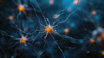 Neuron network with glowing orange nodes