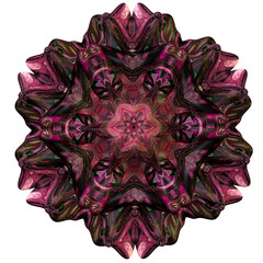 Abstract mandala shapes on transparent backgrounds. Highly detailed, symmetrical, luxurious and elegant designs. With shades of magenta, pink, red, black
