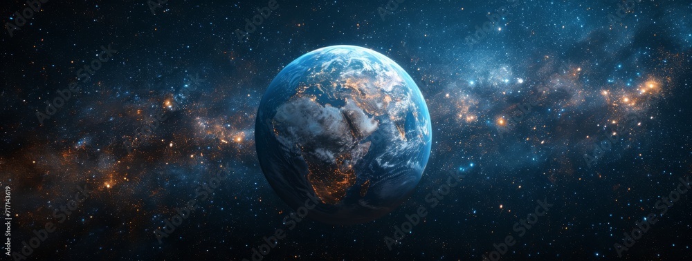 Wall mural a mesmerizing view of a planet surrounded by a vast expanse of stars in the infinite depths of outer