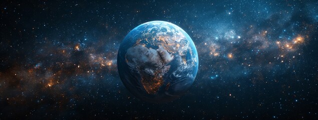 Obraz premium A mesmerizing view of a planet surrounded by a vast expanse of stars in the infinite depths of outer space, evoking a sense of wonder and awe at the mysteries of the universe