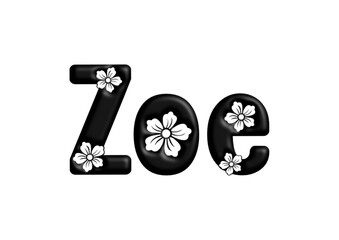 Zoe - black color - written with engraved typical Hawaiian hibiscus flowers- ideal for websites, e-mail, sublimation greetings, banners, cards, t-shirt, sweatshirt, prints, cricut, silhouette,	