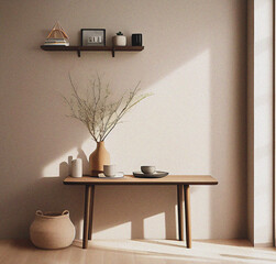 Modern living room with table. Minimalist interior design. Office interior
