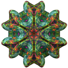 Abstract mandala shapes on transparent backgrounds. Highly detailed, symmetrical, luxurious and elegant designs. With shades of green, cyan, orange, yellow, red