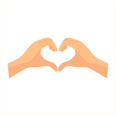 Fototapeta premium Hand gesture of finger heart. Love symbol and hand sign for love. Valentine's day cartoon vector illustration isolated on white background