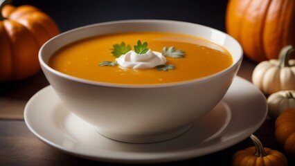 pumpkin soup in a bowl ai generated