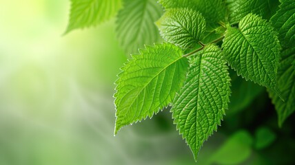 Close-up of vibrant green leaves with a soft background