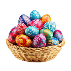 Fototapeta na wymiar Colorful easter eggs in basket isolated on transparent background