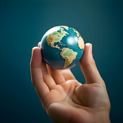 hand holding miniature earth globe