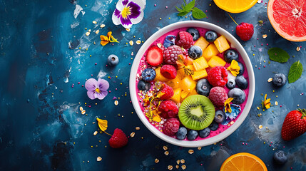 close up of a bowl of fruit and yoghurt - Powered by Adobe