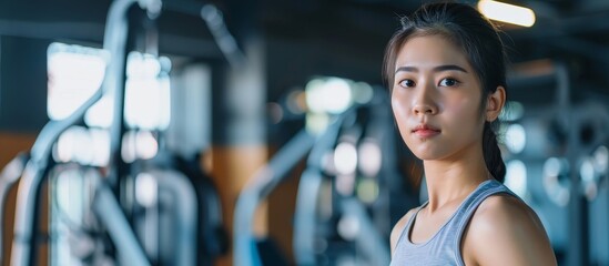 Obraz premium A girl in an apron is restocking the rack with new items.