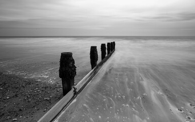 Derelict Jetty Posts Long Exposure Black and White - Powered by Adobe