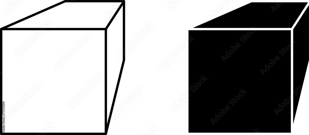 Poster simple solid and line art black and white cube box icon set in 3d style perspective view. vector ima