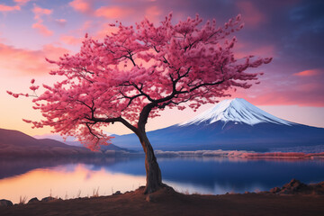 A Cherry Blossom Tree at sunset