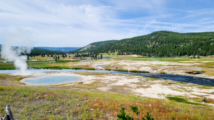 Yellowstone National Park Madison River and Geothermal Pool