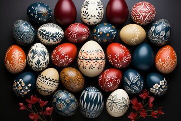 Fototapeta na wymiar Elegant Folk Art Inspired Easter Eggs Collection