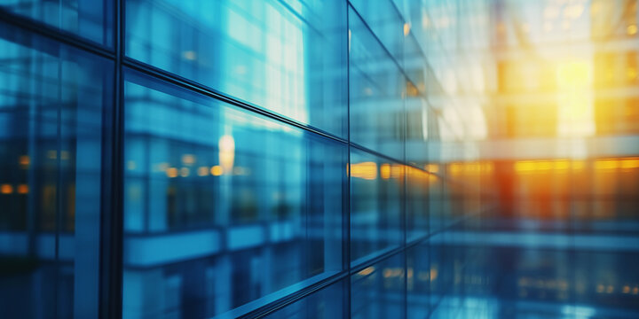  Beautiful defocused office background - modern office interior bein sunlight panoramic background.